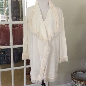 St. John Cream Fringe-Trim Open Front Jacket/  Cardigan